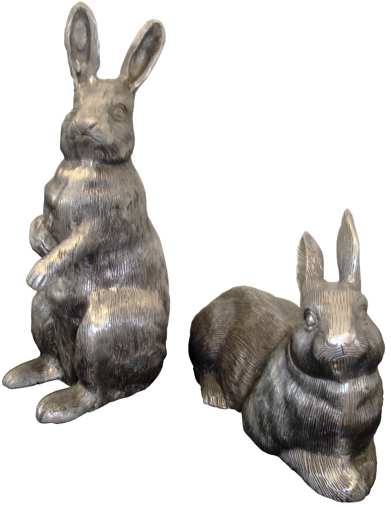 Pair Of Giant Rabbit Sculptures In Polished Aluminum Modernism